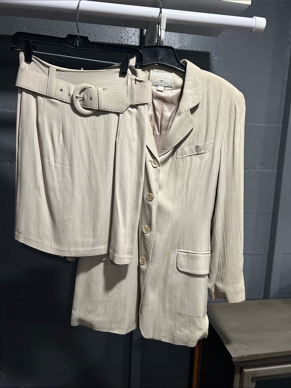 Express Cream Women Tailored High-Waist Belted skirt suit